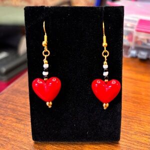 Elegant Red Heart Drop Earrings